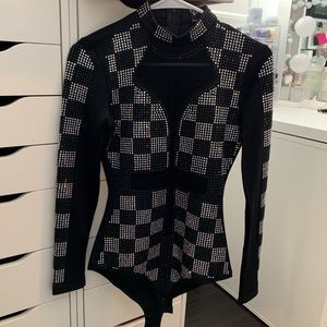 Black Mesh & Rhinestone Bodysuit